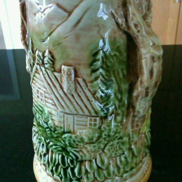 German Beer Stein Vintage Tankard Bar Mug Woodsman Forest Tree House Home Drinks - Picture 10 of 16